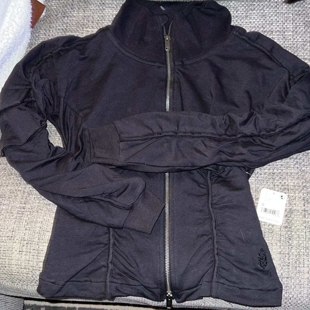 Free People Movement ruched zip up black jacket